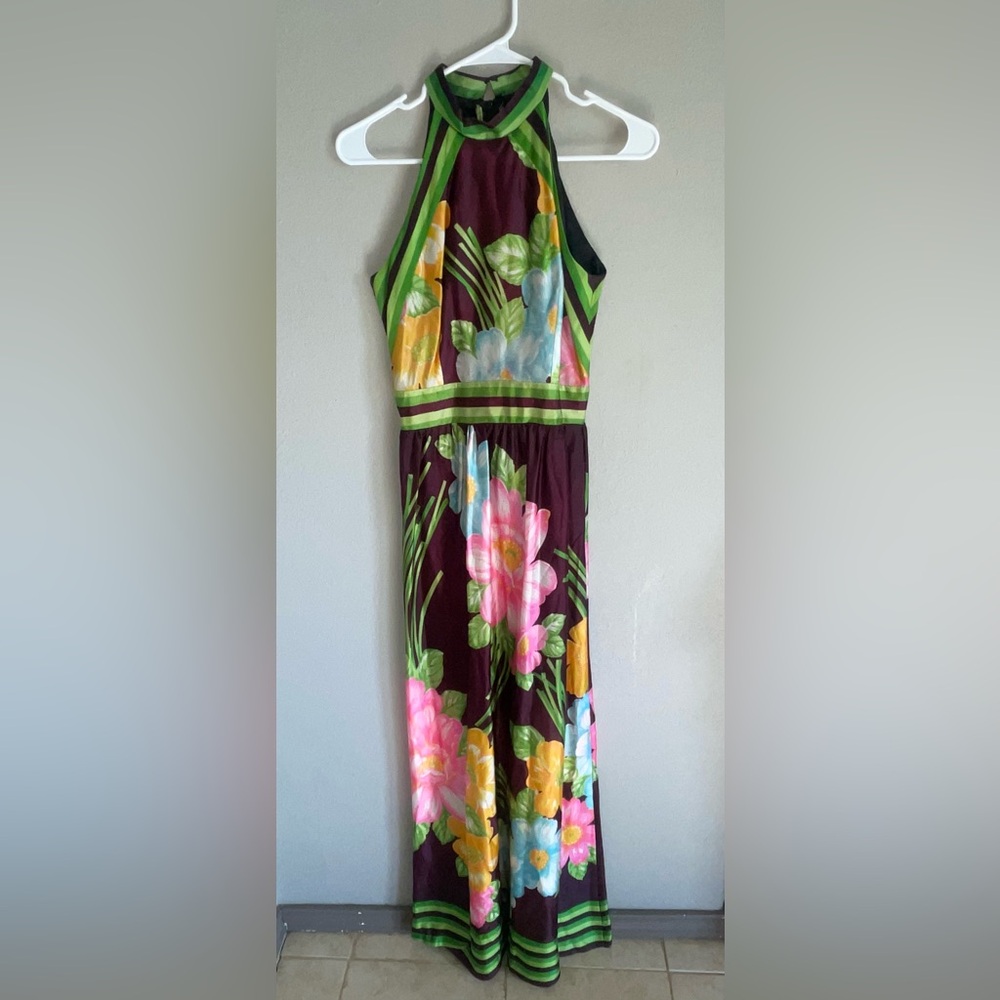 Vintage 60s 70s Floral Halter Maxi Dress - Multicolor Toni Todd